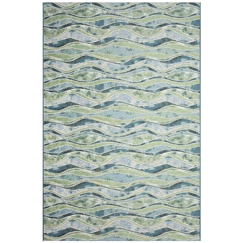 Liora Manne Marina Indoor/Outdoor Power Loomed Synthetic Blend Durable Area Rug - Contemporary Stripe Casual Beach Decorative (Wave Ocean) (3'3" x 4'11")