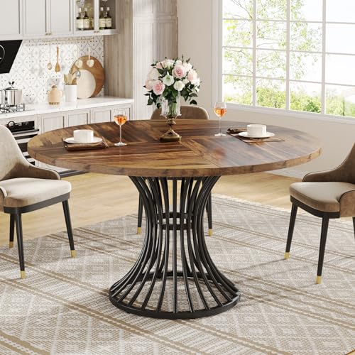 LITTLE TREE Round Dining Table for 4-6 People, 47" Large Rectangular Kitchen Table with Geometric Legs, Unique Dinner Table Kitchen & Dining Room Furniture