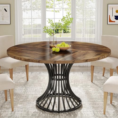 LITTLE TREE Round Dining Table for 4-6 People, 47" Large Rectangular Kitchen Table with Geometric Legs, Unique Dinner Table Kitchen & Dining Room Furniture