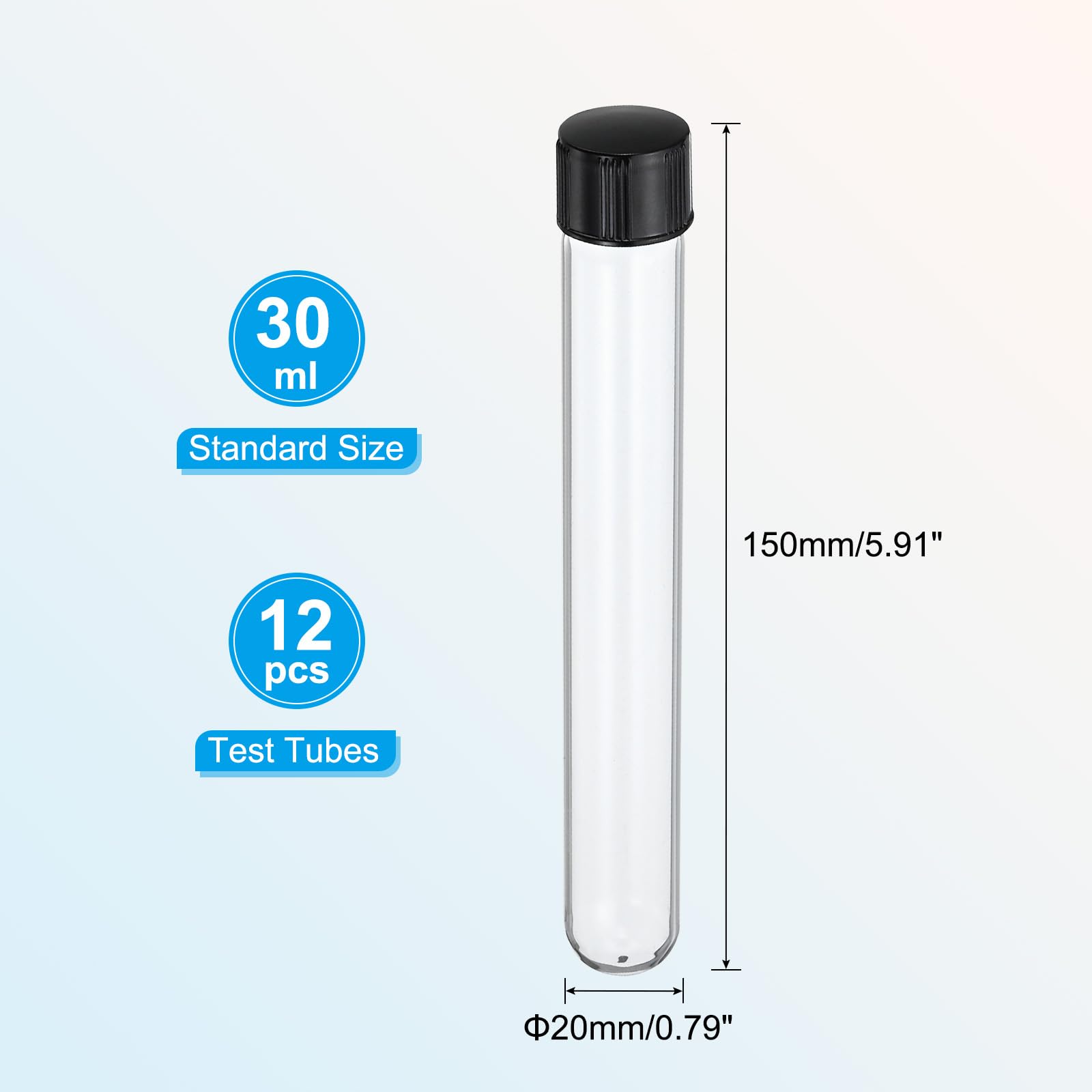 PATIKIL 30ml Test Tubes, 12pcs 5.91x0.79in Glass Clear Round Bottom Test Tube Containers with Plastic Cap for Bead Party Candy Bath Salt Storage Scientific Experiment Plant Propagation