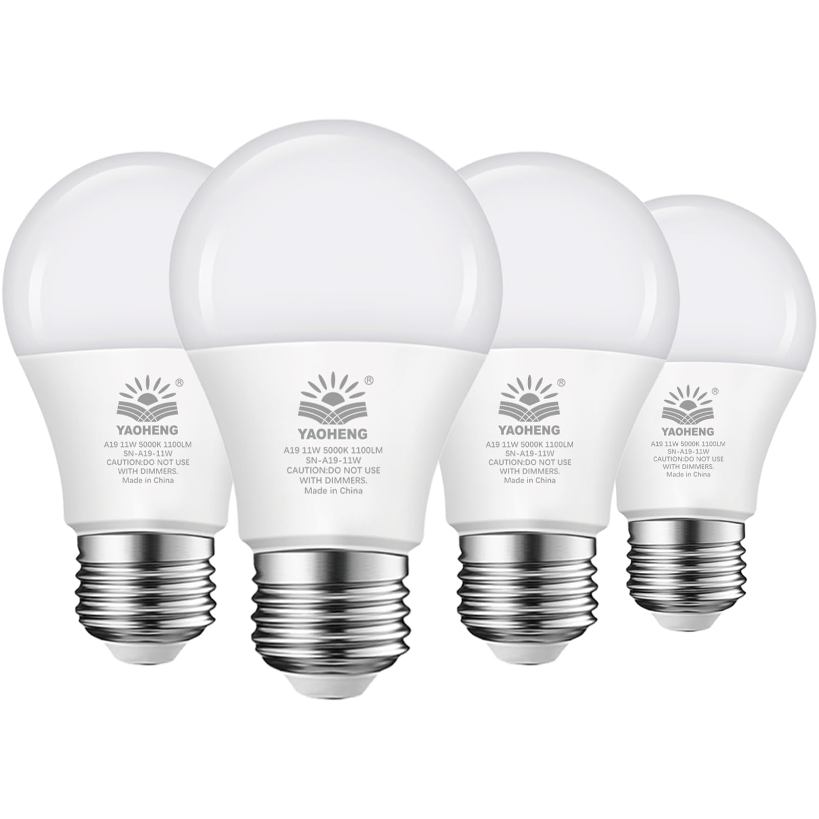 YAOHENG A19 LED Light Bulb 75 Watt Equivalent, 11 Watt Light Bulbs, 5000K Daylight, 1100 Lumens, Non-Dimmable, E26 Base Lightbulbs, Standard LED Bulbs for Home, ETL Listed(4-Pack)