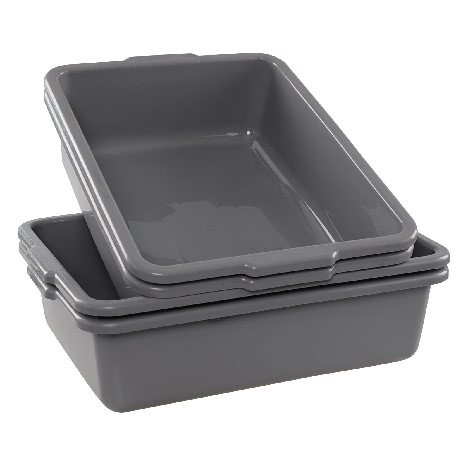 Douhenhao 4 Pack Commercial Dish Tubs Plastic, 22 L Restaurant Bus Trays, Grey Utility Bus Box