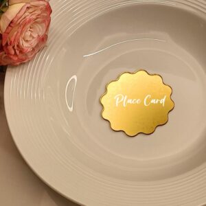 20pcs of Gold Acrylic Wedding Place Card,Mirrored Scallop Place Card,Laser Cut Wavy Circle Acrylic Seating Chart,Acrylic Place Card,Name Place Card (Gold Mirror, 3'')