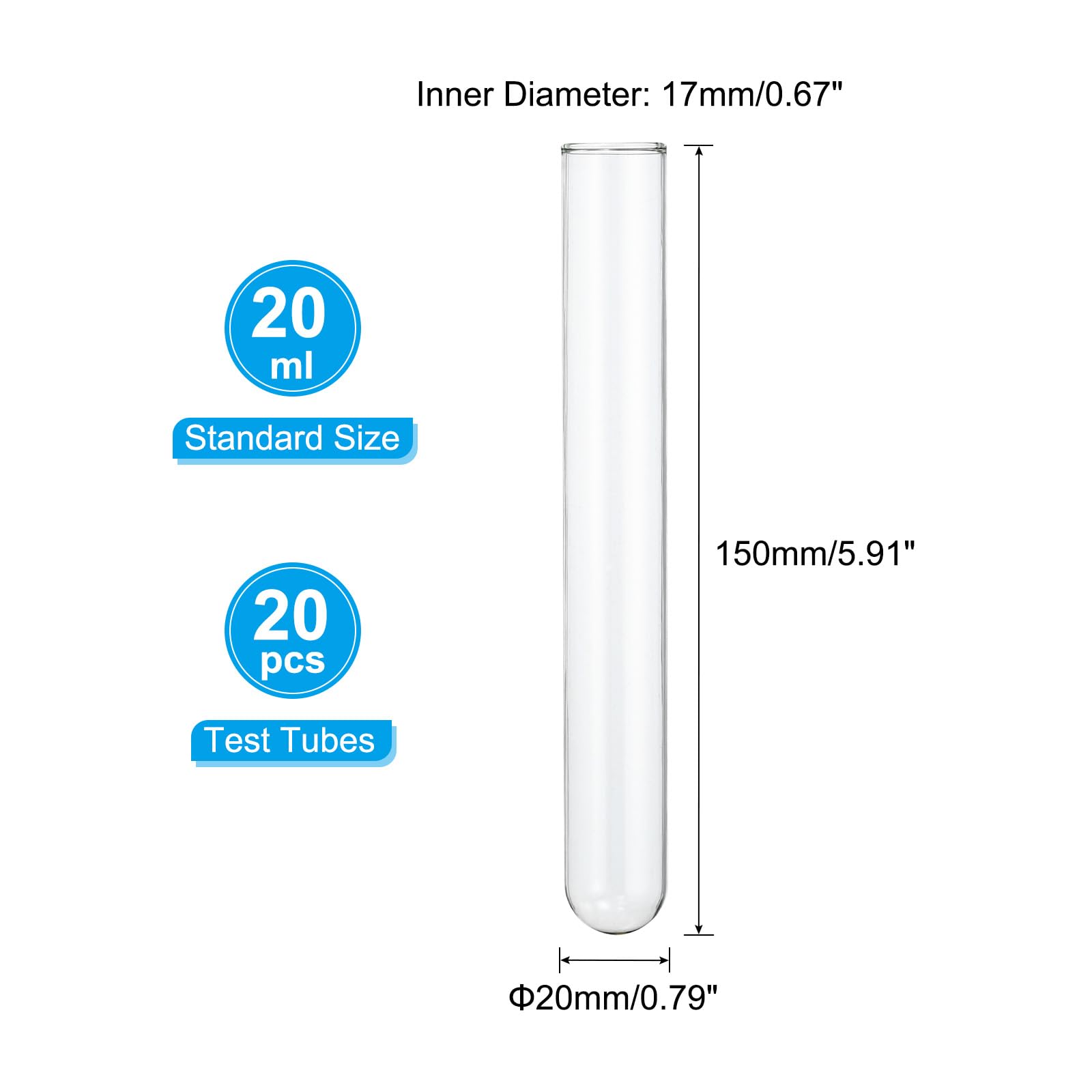 PATIKIL 20ml Test Tubes, 20pcs 5.91x0.79in Glass Clear Round Bottom Test Tube Containers for Bead Party Candy Bath Salt Storage Scientific Experiment Plant Propagation