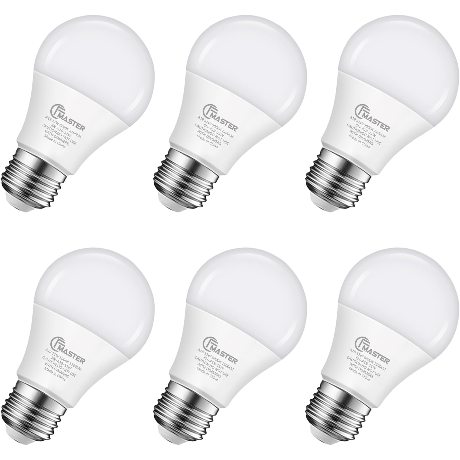 JIANGSILING A19 LED Light Bulb, 75W Equivalent LED Bulb, 11W 5000K Daylight, 1100 Lumens, Non-Dimmable Light Bulbs, CRI 85+, No Flicker E26 Base Bulbs for Home Office, 6-Pack