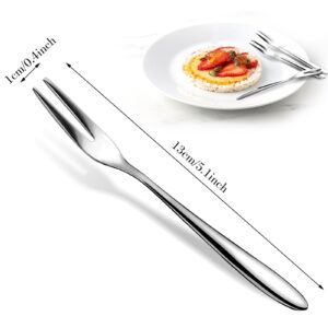 KALIONE 4 Pcs Two Prong Fruit Forks Set,Stainless Steel Cocktail Forks Tasting Appetizer Forks Multi-Purpose Seafood Forks Table Dinner Fruit Forks Small Dessert Cake Forks for Party Supplies (Silver)