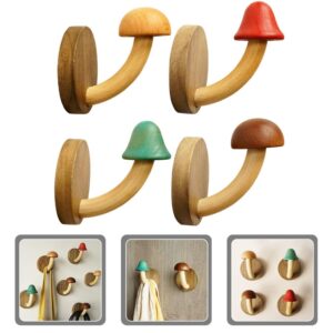 PRETYZOOM Mushroom Wall Hooks: 4pcs Wooden Mushroom Wall Hanging Hook, No Punching Wall Hanger, Decorative Wall Hook Hooks for Hanging Towels Hat Coat