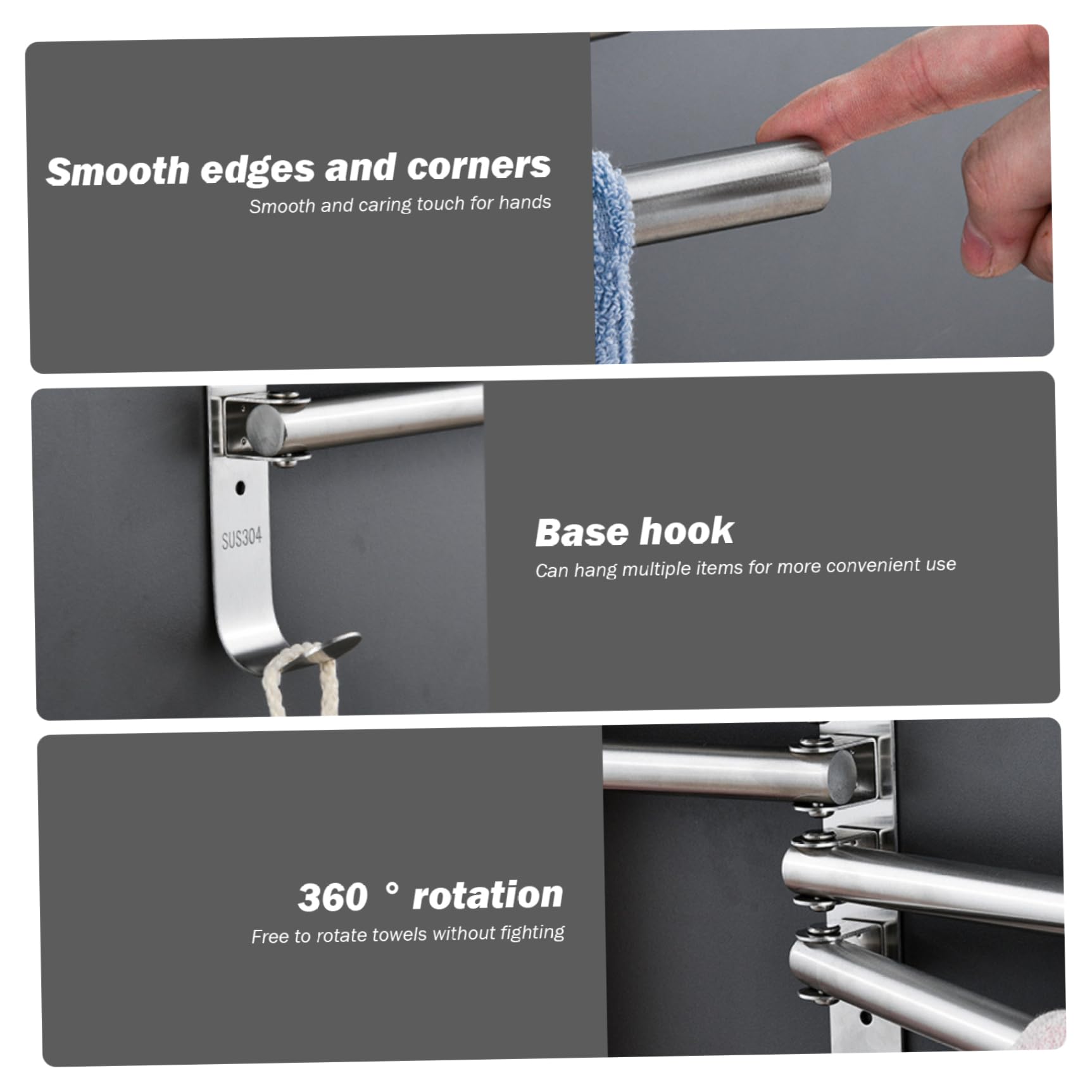 CNAFGBGG Swivel Towel Rack, 3-Arms Stainless Steel Swivel Towel Bar, Wall Towel Holder Self-Adhesive Bath Towel Holder, Wall Mount Space Saving Bathroom Towel Bar for Kitchen, Toilet