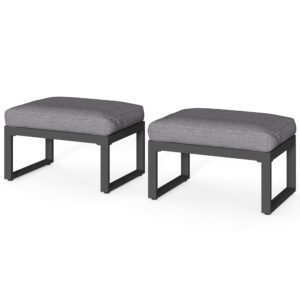 royalcraft 2 pieces aluminum outdoor patio ottoman set, outdoor foot stools with thick cushion, small seat furniture for porch balcony backyard, grey