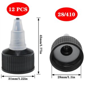 AYLIFU 12 Pcs 28/410 Natural twist top caps Black Twist Bottle Caps Squeeze Bottle Replacement Twist Caps Suitable for extrusion bottles, replacement caps, cosmetics bottles, crafts bottles