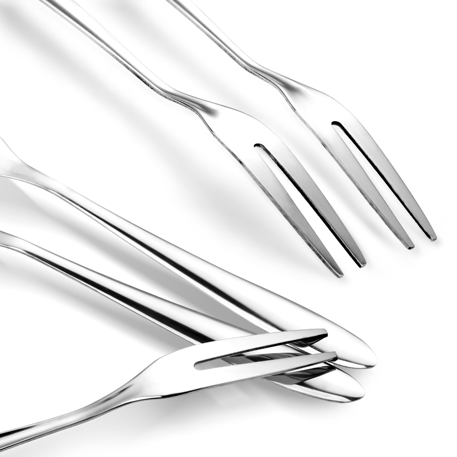 KALIONE 4 Pcs Two Prong Fruit Forks Set,Stainless Steel Cocktail Forks Tasting Appetizer Forks Multi-Purpose Seafood Forks Table Dinner Fruit Forks Small Dessert Cake Forks for Party Supplies (Silver)