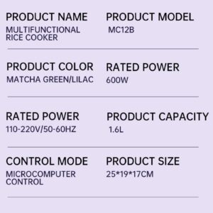 gazechimp Small Rice Cooker Electric Pot 110V 1.6L Electric Cooker Non-stick Pot Noodles Cooker for Travel Dormitory 1-2 Person Oatmeal, Violet