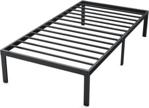 dumos bed frame - twin size metal platform bed frame mattress foundation with steel slat support, no box spring needed, storage space under frame, easy assembly, black