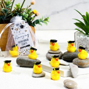 Chunful 24 Sets 2025 Graduation Gifts Resin Graduation Duck Funny Graduation Ducks with Inspirational Congratulation Cards Organza Bags for School Student College Son Daughter Graduation Party