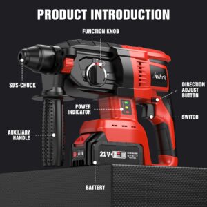 Avhrit 21V Cordless Hammer Drill, Powerful Rotary Hammer Drill with Batteries, Drill Bits, Brushless Motor, Safety Clutch, 4 in 1 Hammer Drill for Concrete Home Use and Professional Construction Work