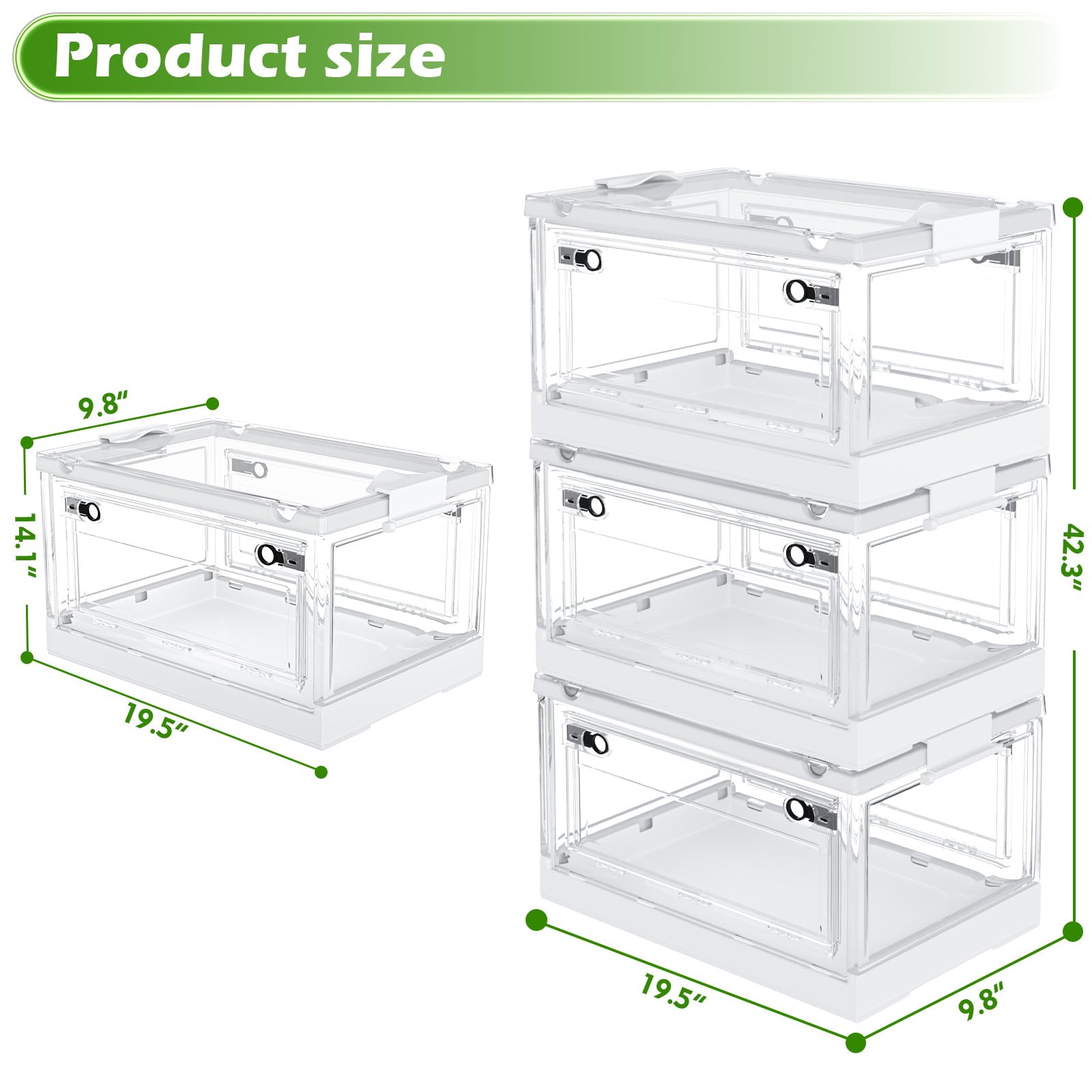 CTSNSLH 144QT Clear View Storage Bins with Lids, Stackable Storage Bins with Doors and Wheels, Storage Box, Large Closet Organizers and Storage for Home, Dorm