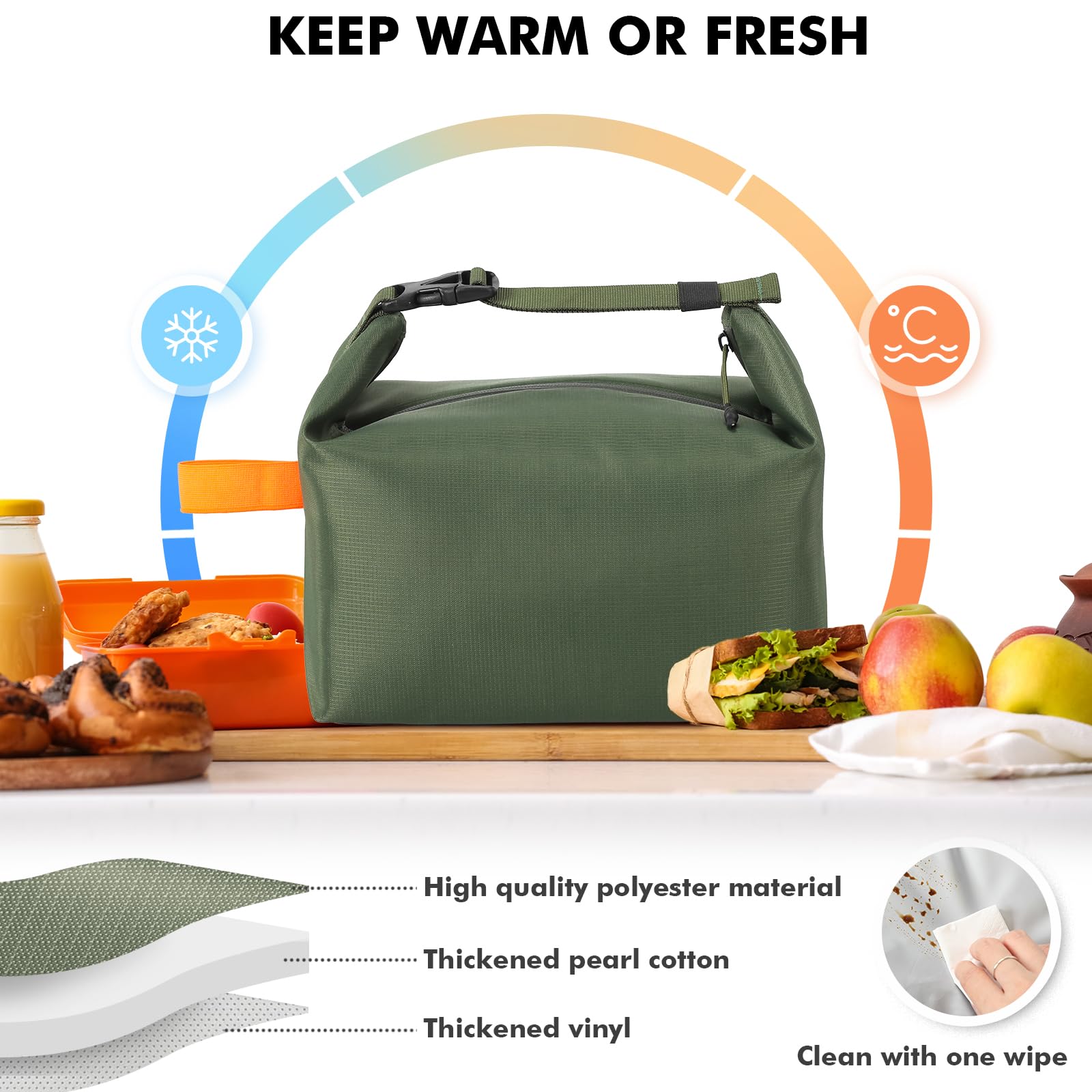 Lunch Bag for Women & Men Fresh Keep Lunch Box, Small Leakproof Cooler Bag Food Lunch Containers High Capacity Reusable Lunch Tote Bags for Work, Office, Picnic, Travel (Green)