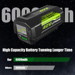 2 Packs 6.0Ah Li-ion OP40601 Battery and OP401 Charger Replacement for Ryobi 40V Battery and Charger kit Compatible with Ryobi 40 Volt Battery OP4026 OP40601 OP4050A OP4040 OP4030 OP4050(Green)