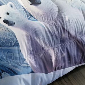 AILONEN Polar Bear Comforter Set for Girls Boys, Arctic Animals Twin Bedding Winter Snow Bear Kawaii Kids Comforter with 2 Pillowcases,3 Pieces Twin Bed in a Bag