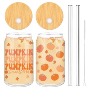 whaline 2 pack fall drinking glasses 16oz pink pumpkin flower glass cup fall harvest iced coffee cup for autumn thanksgiving cocktail whiskey beer soda gifts