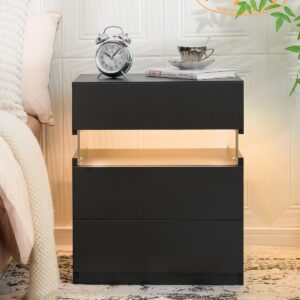 Bingoday Nightstands Set of 2 LED Tall Nightstand Set of 2 Modern LED Bedside Tables Set of 2 with 3 Drawers for Bedroom Living Room