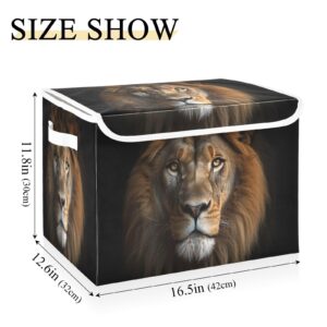 xigua Storage Basket Lion Storage Boxes with Lids and Handle, Large Storage Cube Bin Collapsible for Shelves Closet Bedroom Living Room, 16.5x12.6x11.8 Inch