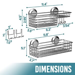 TAILI Shower Caddy Suction Cup 2 Pack with Hooks & Soap Holder, Heavy Duty Shower Organizer for Bathroom, No Drilling Silver Shower Shelves for Inside Shower, Stainless Steel Shower Holder