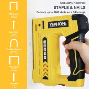 YEAHOME Electric Staple Gun, 5 in 1 Cordless Staple Gun for Upholstery with 1800 Staples & Nails, 3.7V Brad Nailer Kit with USB Charger for Wood, Carpentry, Crafts, DIY