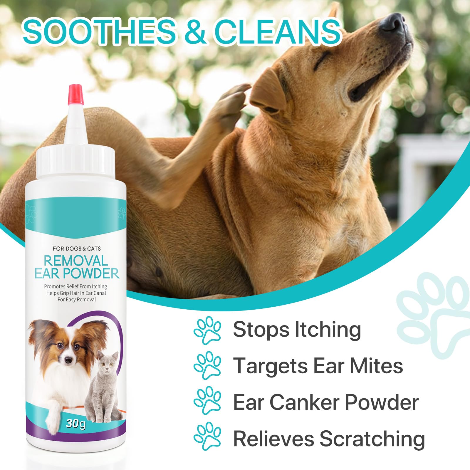 ALIVO Dog Ear Cleaner, Ear Cleaning Powder for Dogs & Cats Ear Infection, Pet Ear Powder Supports Dog Ear Infection Relief, Soothes Itchy Ears & Relieve Scratching, Dog Ear Care Cleaning Powder - 30g