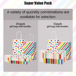 STARRKY 32PCS Gift Bags with Handles, Party Favor Bags Striped Goodie Bags Paper Bags for Wedding Birthday Party Supplies