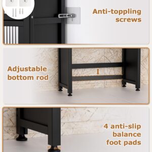 Cozivolife Over The Toilet Storage Cabinet with Drawer and Flip Door,Bamboo Bathroom Organizer Shelf with Anti-Tip Design and Waterproof Feet Pad,Freestanding Rack Above Toilet Space Saver (Black)