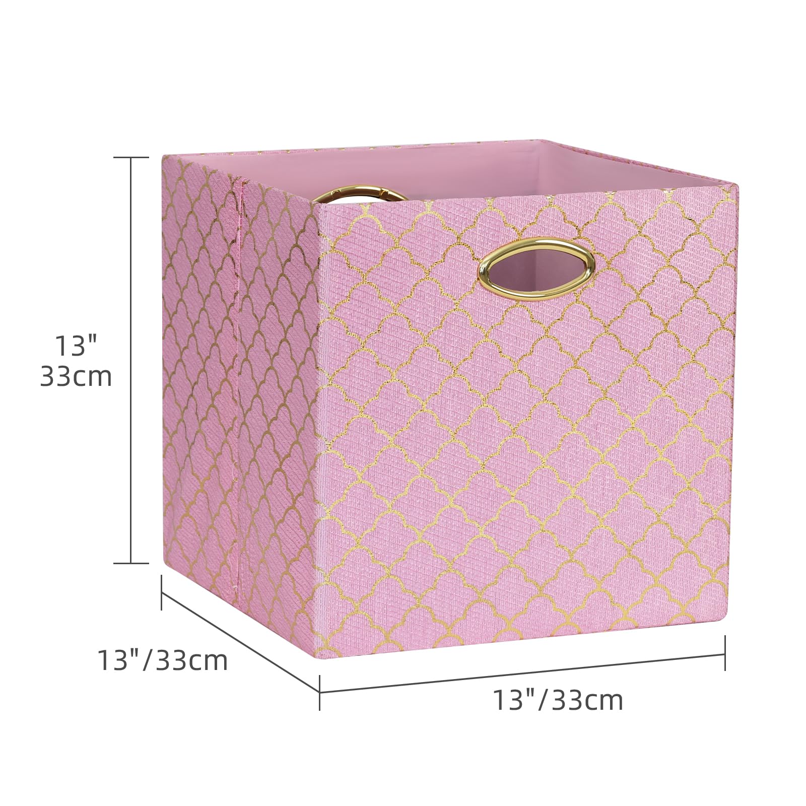 ArcaGuru 13x13x13 Storage Cube Bins, Collapsible Storage Bins Fabric Storage Cubes Organizer Baskets Box Drawers for Shelves, Closet, Wardrobe, Bookshelf, Cabinet, 4 Pack, Pink/Shiny Gold