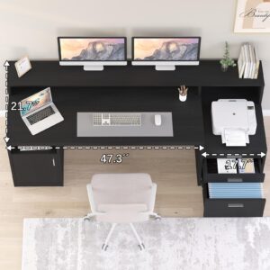 YOMILUVE Computer Desk with 3 Drawer & Storage Shelves, Home Office Desk with File Drawer & Cabinet, Writing Study Table with Long Monitor Stand & Printer Shelf, Executive Desk, Black