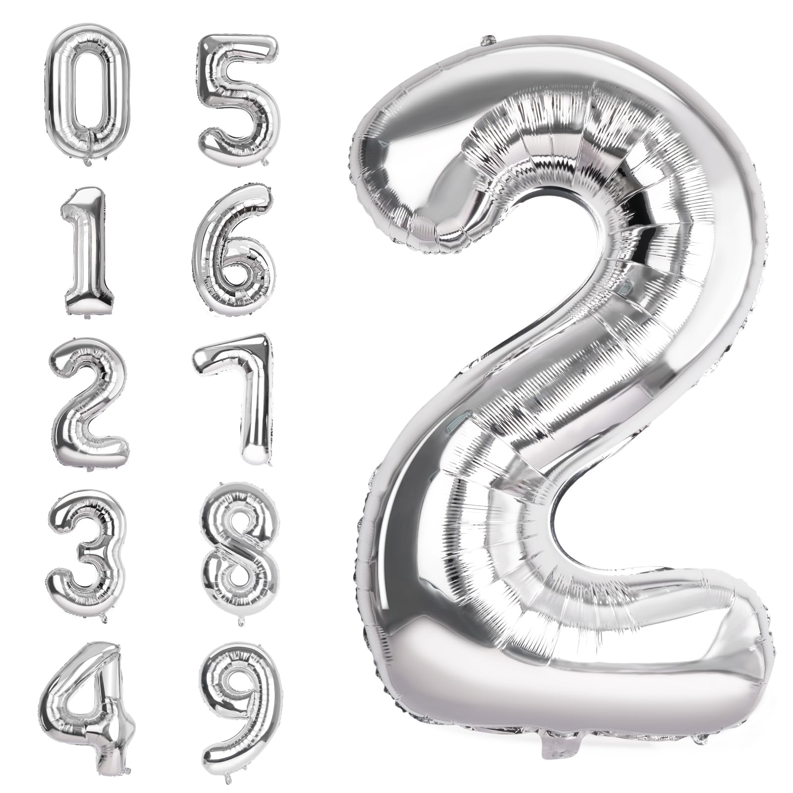 Number 2 Balloons 40 Inch Large Helium Foil Mylar Balloons For Birthdays Party Decorations/Wedding/Anniversary/Graduations/Baby Shower (Silver)