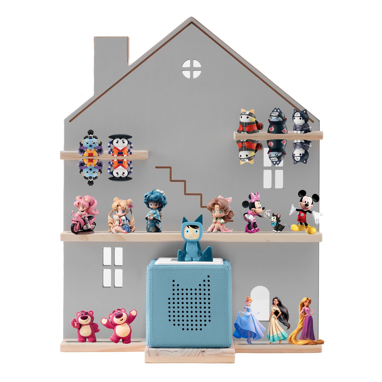 YUXSM Tonie Shelf House for Toniebox,Toniebox Storage for Compatible with Tonie Accessories, Tonie Characters and Tonie Figures,Display Collection, Display Dolls(Grey)