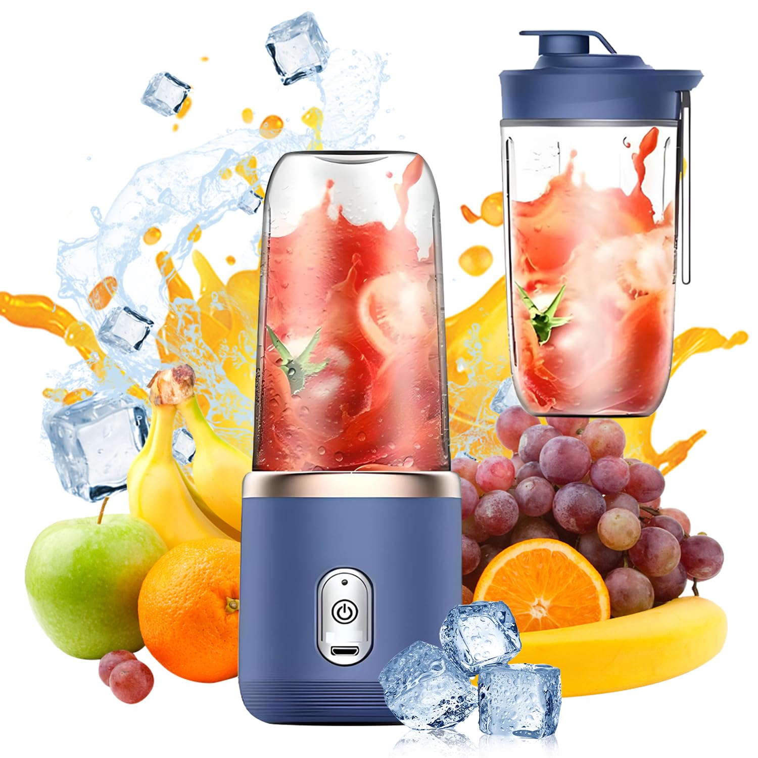 14 oz Portable Blender For Shakes And Smoothies,Rechargeable Mixers Fresh Fruit Juicers With Sports Lid, Usb Charging Blender For Travel,Sports,Outing,Ultra Long Endurance, blue