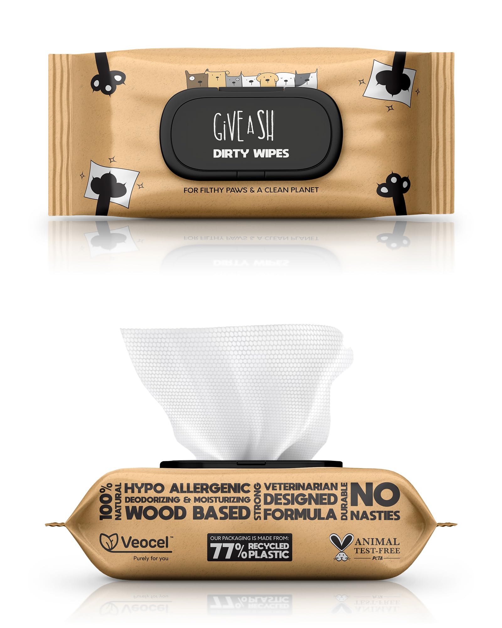 G.A.S Plant-Based Full Body Pet Wipes for Dogs & Cats - Vet-Designed & Hypoallergenic Dog Wipes - Cleaning & Deodorizing Wipes for Pets - Wood-Based & Earth-Friendly - Pack of 100 Wipes