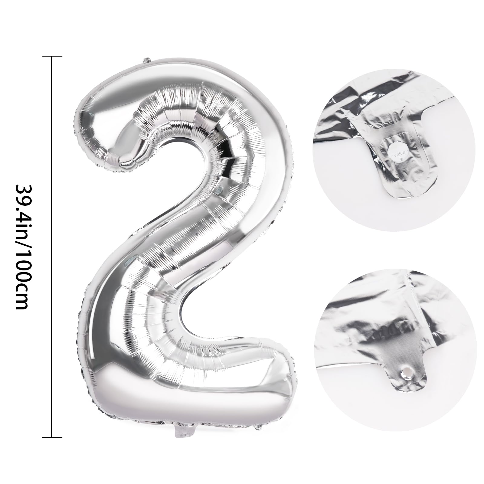 Number 2 Balloons 40 Inch Large Helium Foil Mylar Balloons For Birthdays Party Decorations/Wedding/Anniversary/Graduations/Baby Shower (Silver)