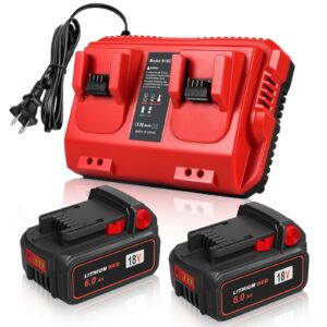 teenpower upgraded 18v 6.0ah batteries replacement for milwaukee m-18 battery 2pack and 1 charger combo(2-port)