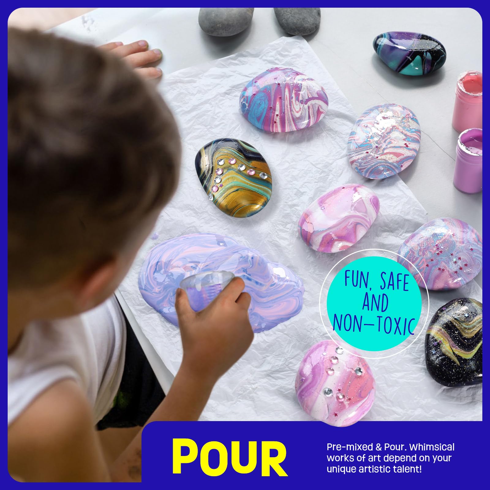 2 in 1 Rock Painting Art Kit - Glow in The Dark Pouring Rock Kit - Arts and Crafts for Kids Girls & Boys Ages 6-8, 8-12, Craft Paint Kits Art Toys, Art Supplies Christmas Birthday Gift for Kids