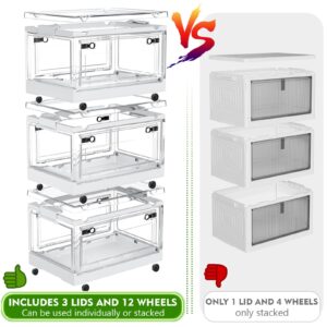 CTSNSLH 4 Tier Storage Bins with Lids, 192Quart Clear Stackable Storage Bins with Wheeled and Doors, Storage Boxes, Storage Containers, Closet Organizers and Storage