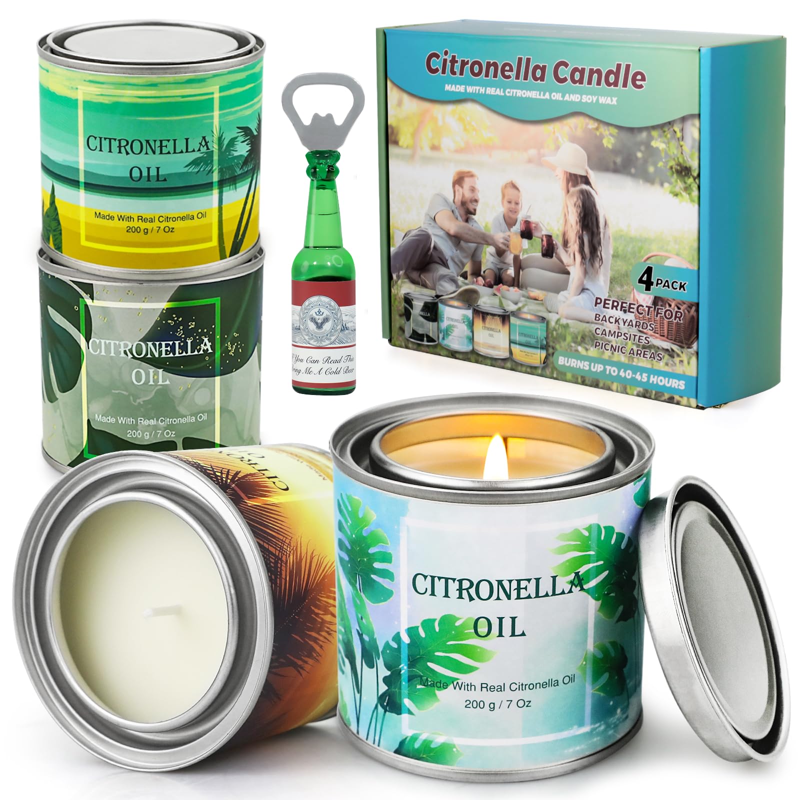 4 Pack Citronella Candles Outdoor, 28 Oz 200 Hours Burn Scented Citronella Candles, Large Citronella Candle Set with Fresh Citronella Oil and Natural Soy Wax for Camping, Garden, Patio, Yard, Balcony