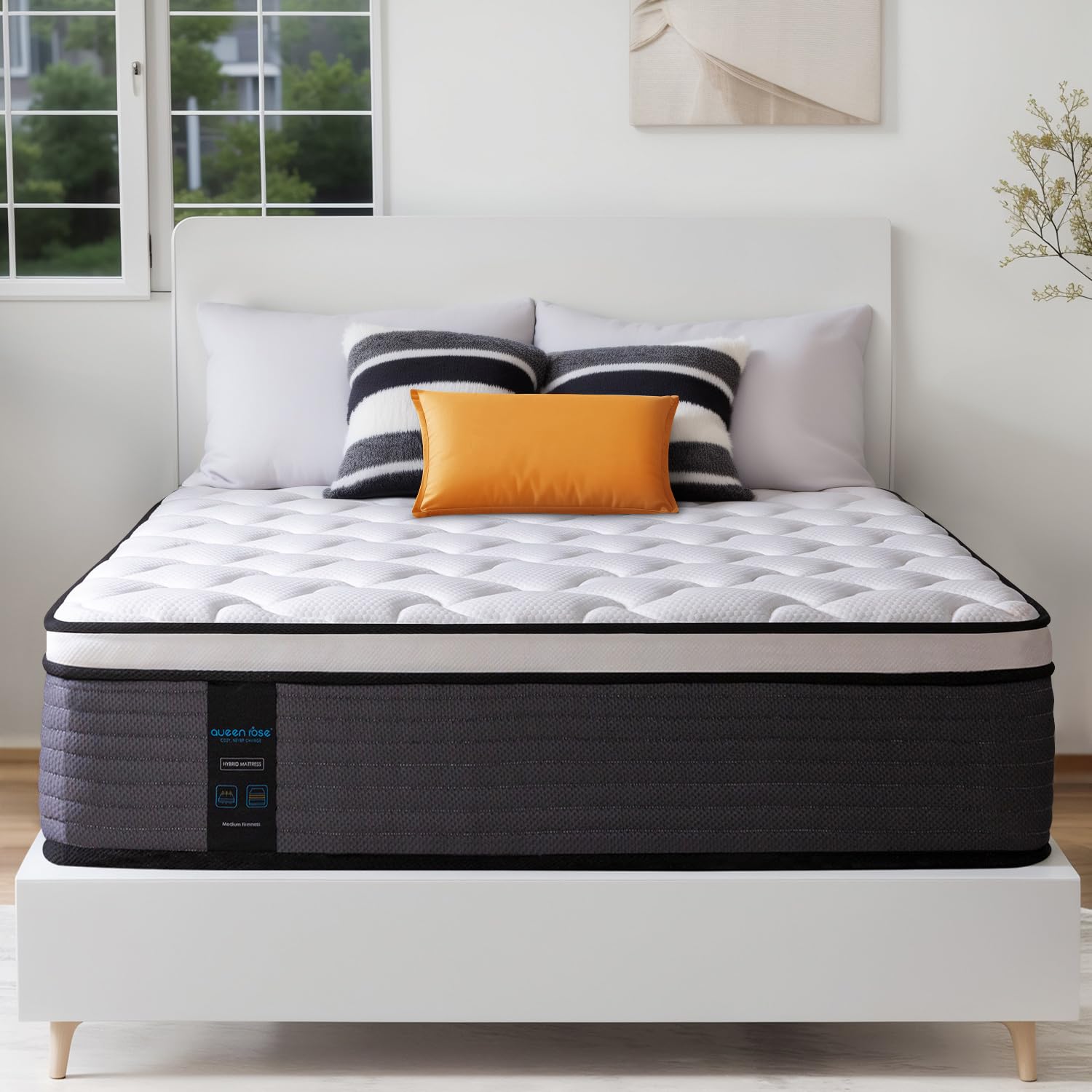 QUEEN ROSE Full Size Mattress, 12 Inch Hybrid Mattress in a Box, Cooling Gel Memory Foam & Individually Pocket Innerspring, Medium Firm Full Bed, CertiPUR-US Certified & Fiberglass Free