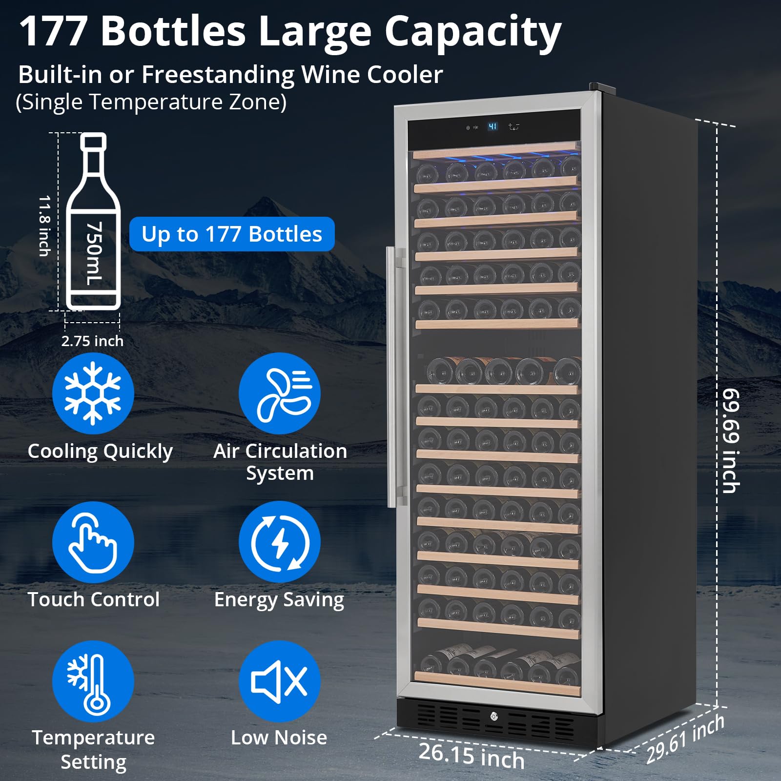 Garvee 177 Bottles Wine Fridge Dual Zone Large Wine Cooler Refrigerator w/Lock 41~64°F Digital Temperature Control Wine Refrigerator Freestanding for Red White Wine, Champagne, Beer - Black