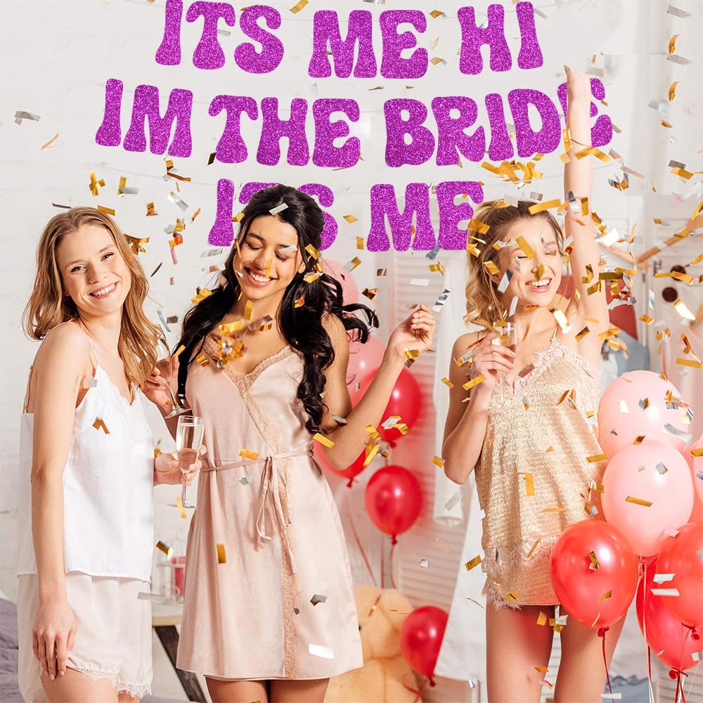 BEISHIDA Purple Its Me Hi I'm The Bride Its Me Banner,NO DIY, Pre-Strung Bachelorette Party Decorations,for Bachelorette Party, Bridal Showers parties supplies