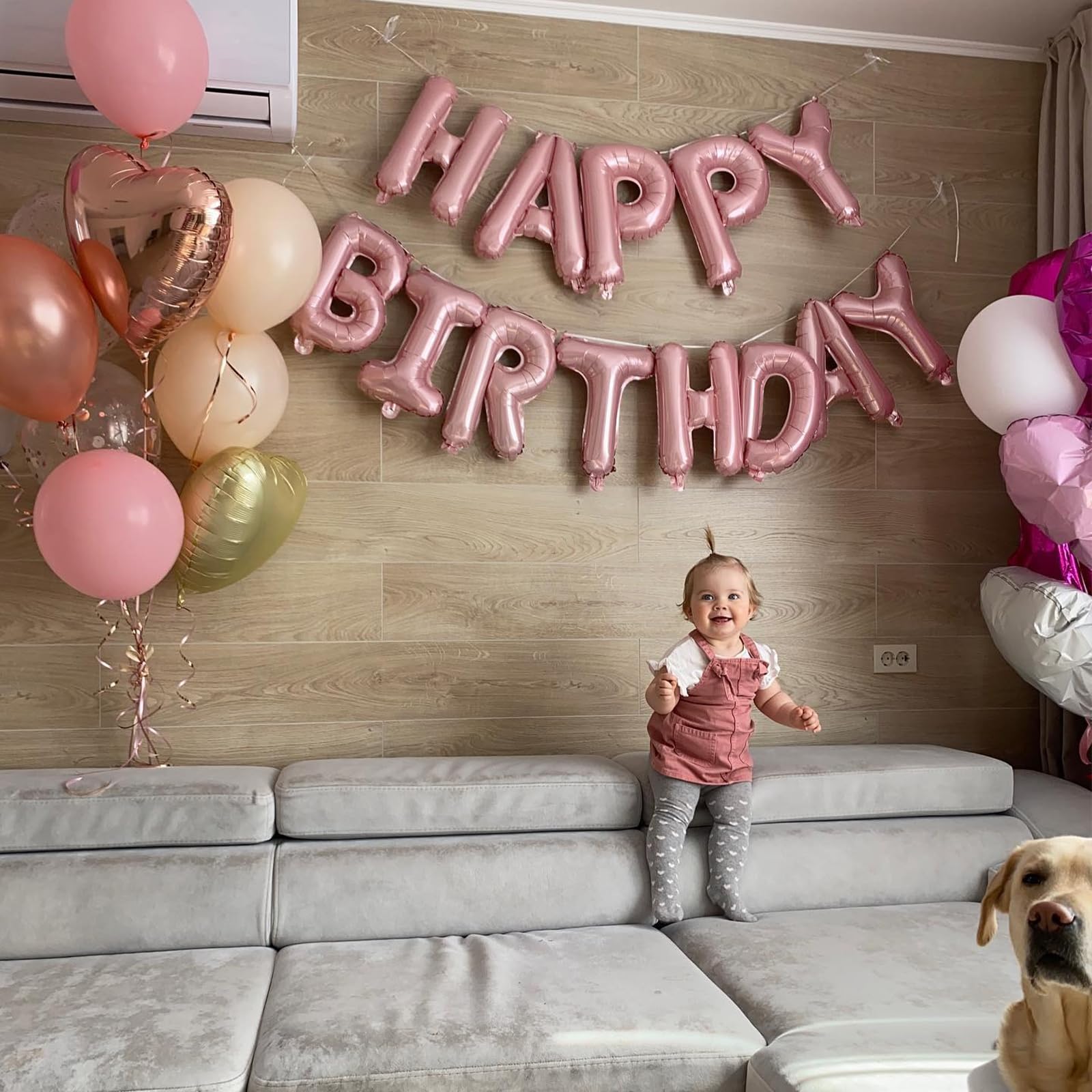 Pink Happy Birthday Balloon Banner, 16 Inch Foil Mylar Happy Birthday Balloons Letters, Reusable Happy Birthday Sign, Pink Birthday Decorations for Women and Girls