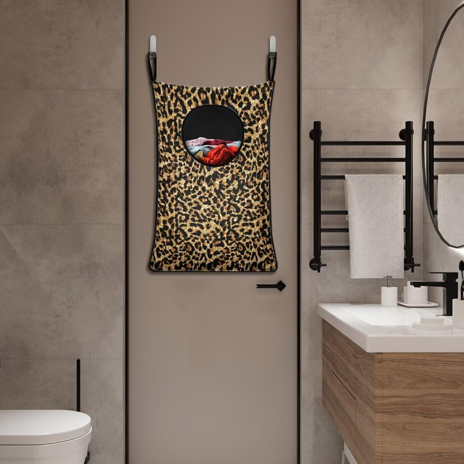 Mintulipy Over the Door Hanging Laundry Bag with Zipper Leopard Printed Hanging Laundry Hamper Bag Best Choice for Holding Dirty Clothes and Saving Space