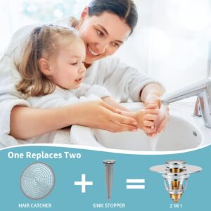 MEIUOAE Bathroom Sink Stopper，pop up Sink Drain Stopper，Bounce Washbasin Sink Stopper， for 1.1~1.5 in Drain Holes, Wash Basin Drain Filter ，Bathroom Sink Drain Stopper (Silver)