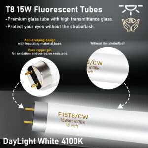 Jaenmsa 18 Inch F15T8/CW T8 15 Watt Linear Fluorescent Light Bulbs,15W Cool White 4100k T8 Tube,G13 Bi-Pin Base Replacement Bulb for Under Cabinet Light Bulbs,RV, Closet(3 Pack)