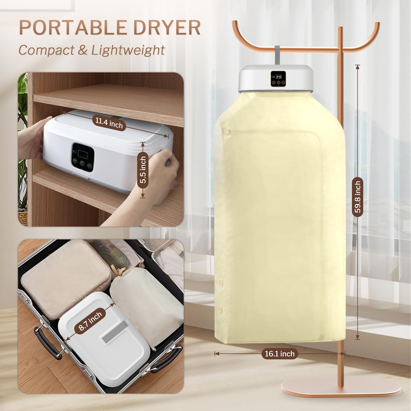 Coriwell Portable Clothes Dryer - Mini Laundry Dryers with Remote Control - Small Compact Foldable Electric Drying Machine With Dryer Bag,Suitable For Apartment,Rv,Travel,Home,Dorm